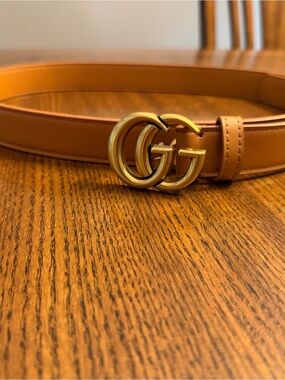 Gucci Cognac Leather Belt with Gold Double G Buckle